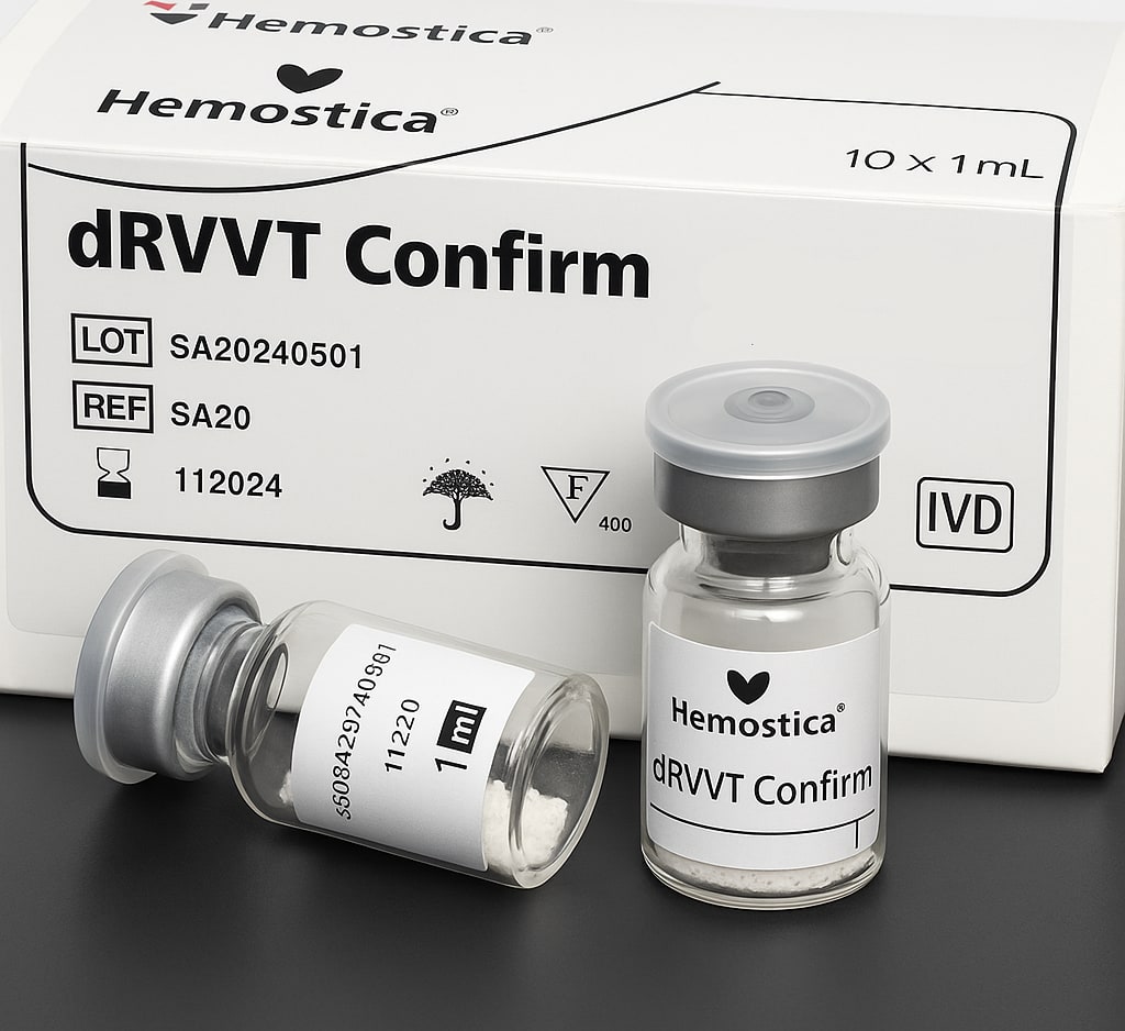 Hemostica dRVVT Confirm reagent carton with two reagent vials